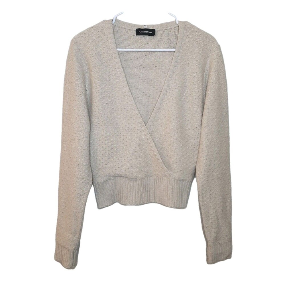 Flavio Castellani Sweater Beige Women Size L / 44 Wool Cashmere Blend Faux Wrap